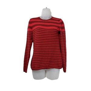 Lord & Taylor Cashmere Sweater Small Red Burgundy Striped 100% Cashmere Soft